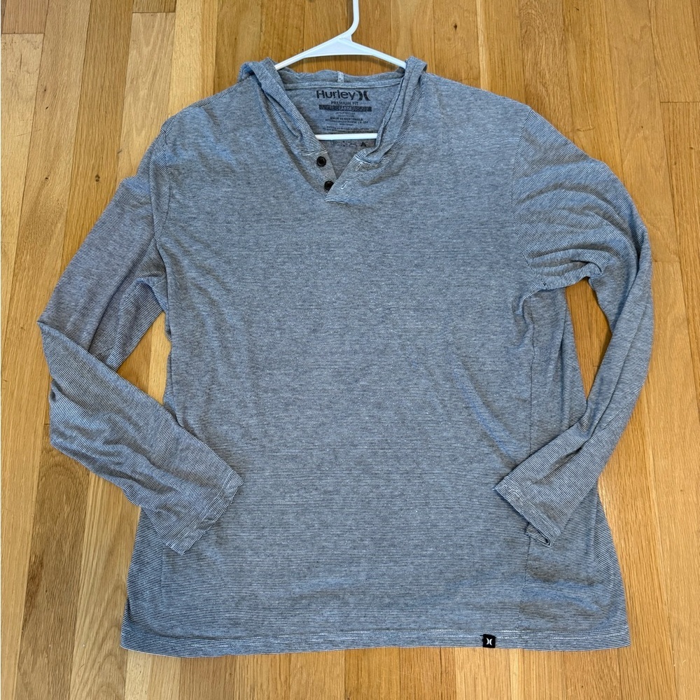 Vintage Hurley's men's long-sleeve hooded henley in a Heather Gray stripe large - Picture 7 of 9